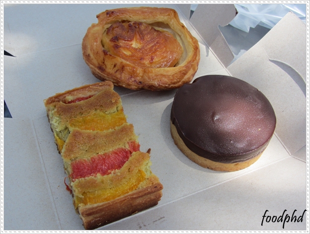 (clockwise from top) Kouign Amann; Chocolate Mendiant; Mandarine Tart
